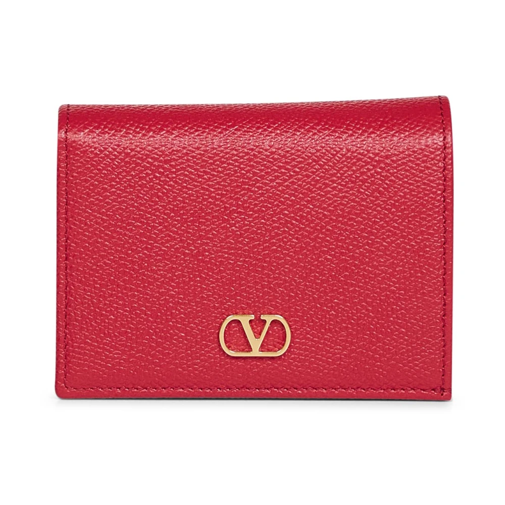 Valentino Garavani Women's Red Wallets & Cardholders, One Size, Vlogo Signature Grainy Calfskin Wallet