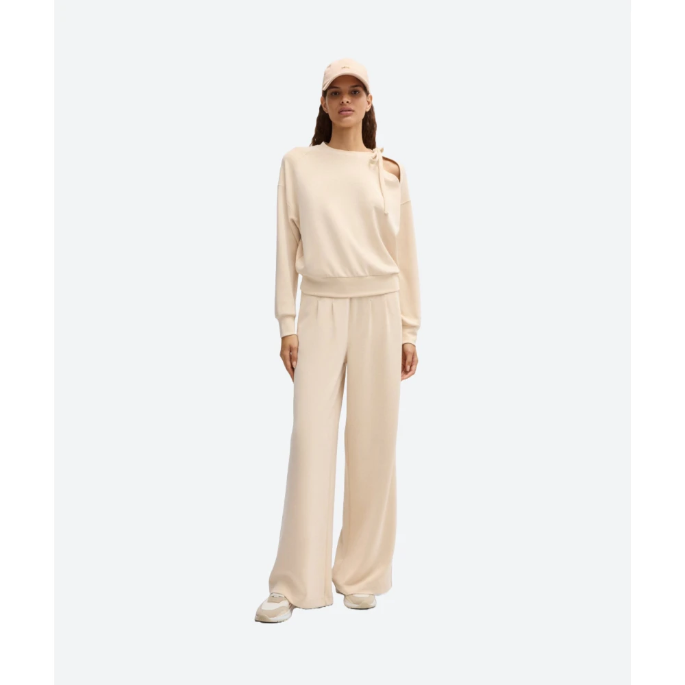 Hugo Boss Sweatshirt met geknoopte kraag en handgeschreven logo Beige Dames
