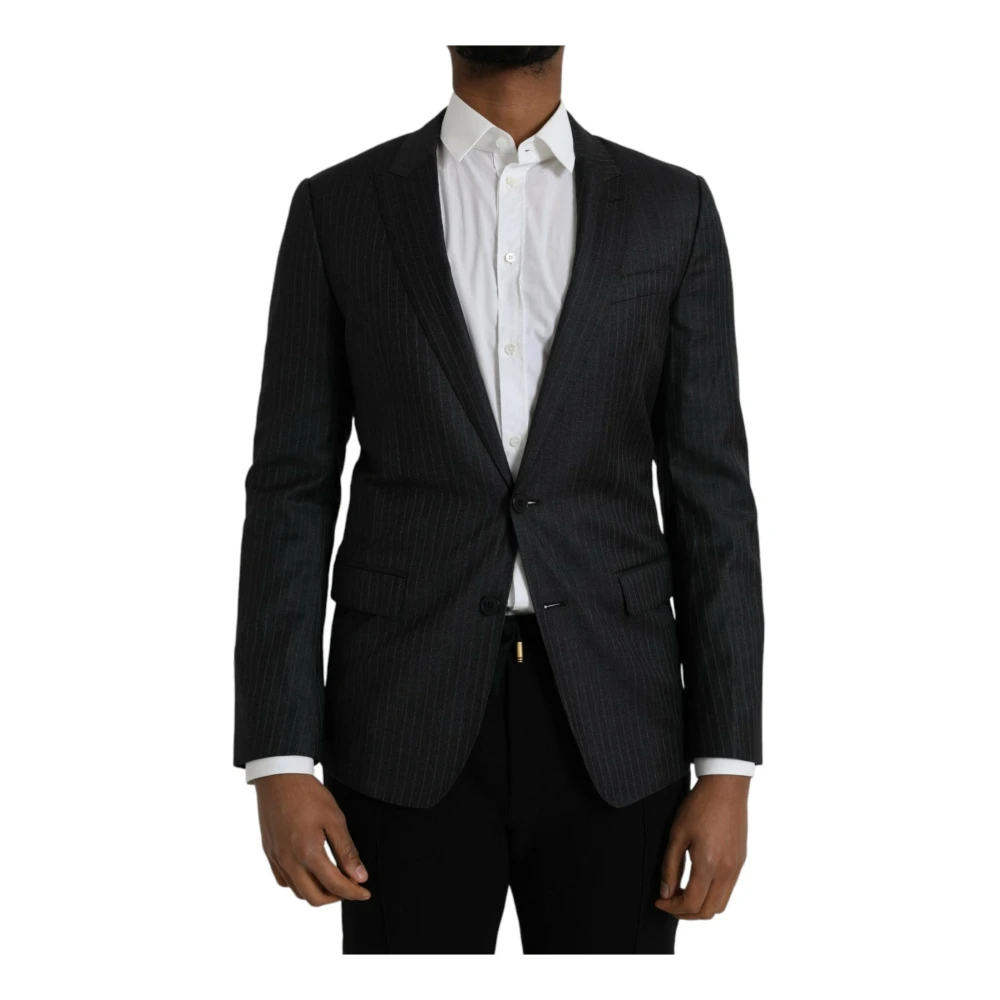 Dolce & Gabbana Zwart Gestreepte Jas Blazer Black Heren