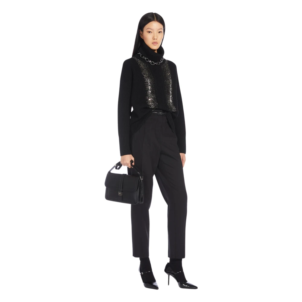 Max Mara Studio Wortellijn Wollen Broek Zwart Black Dames