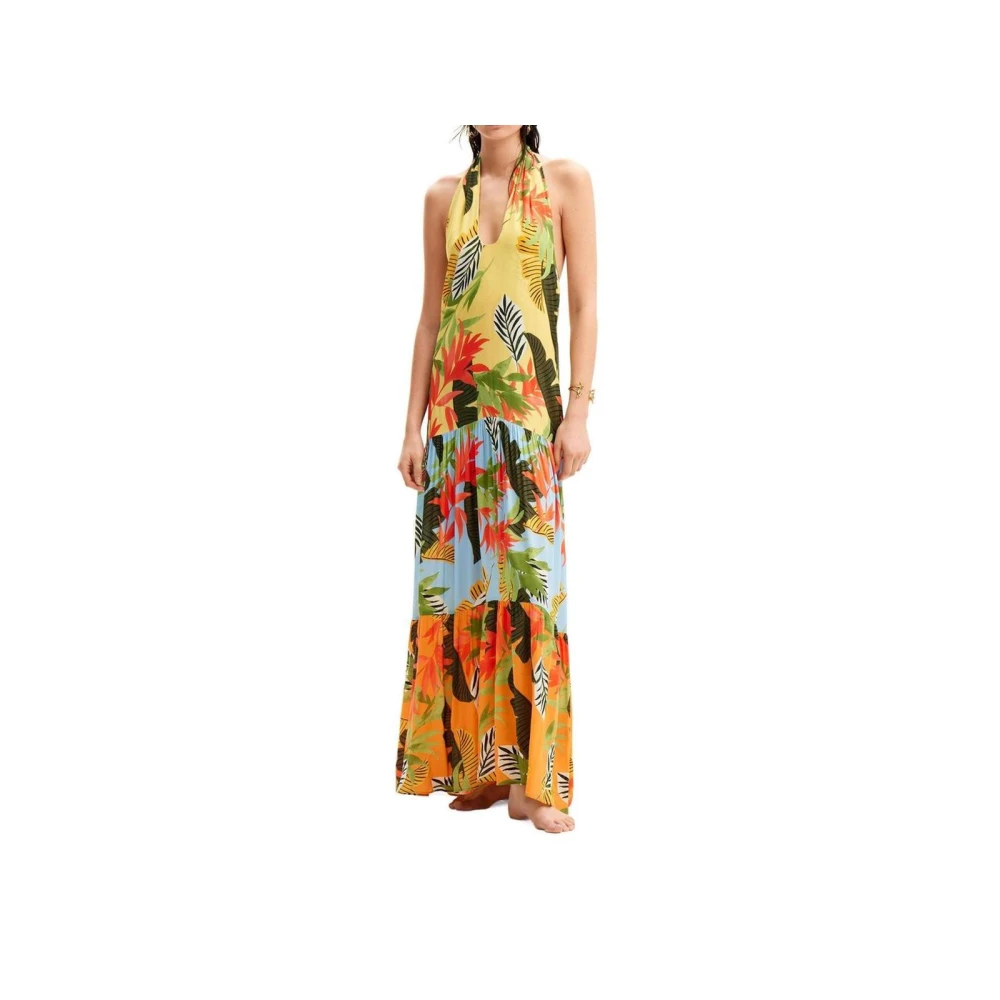 Desigual Oranje Viscose Lange Jurk Multicolor Dames