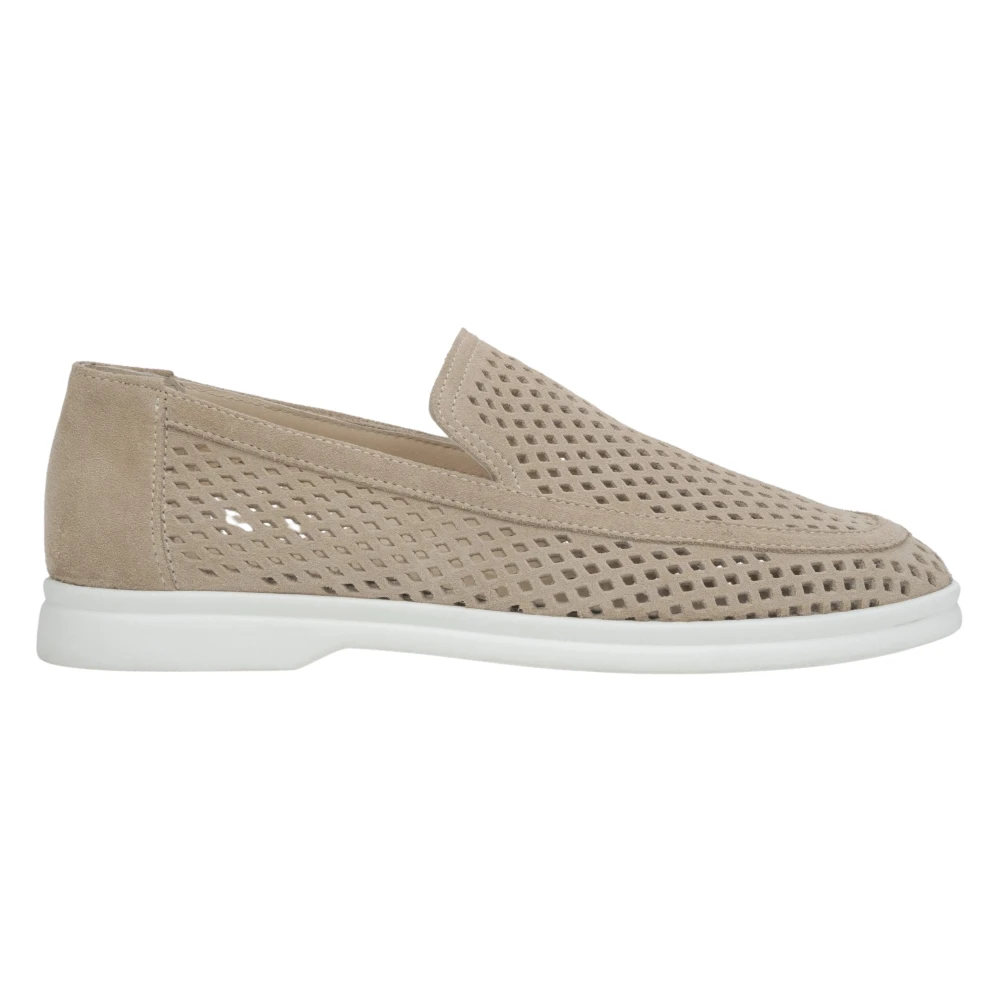 Estro Women's Beige Loafers Made Of Premium Italian Genuine Velour With Perforation Er00117585