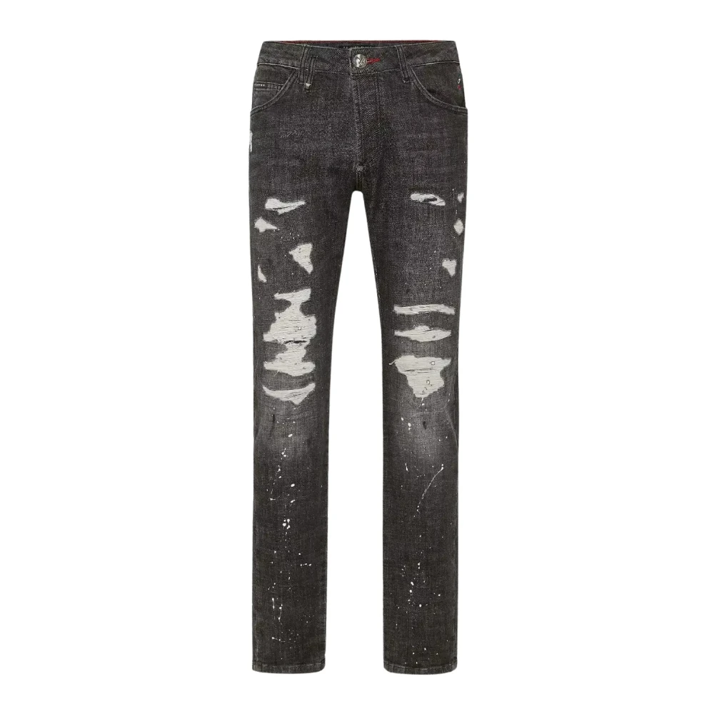 Philipp Plein Men's Gray Super Straight Cut Trousers - Slim Fit Jeans - W34 - Jeans