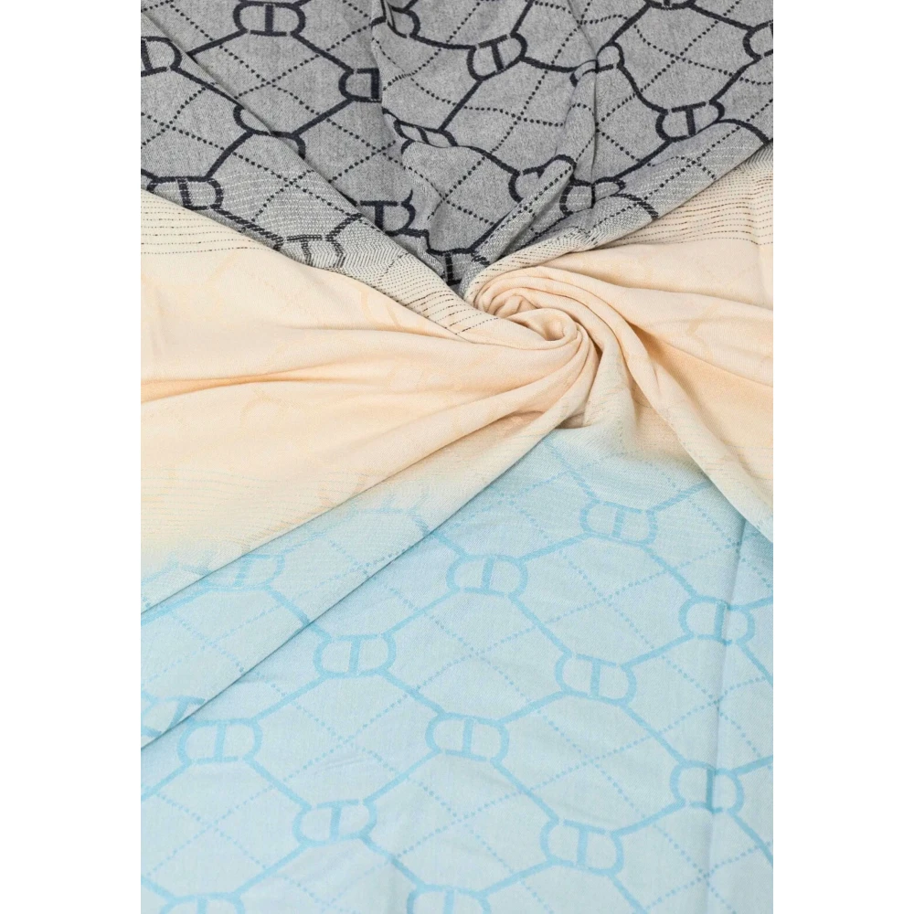 Twinset Blauwe Jacquard Sjaal met Franjes Multicolor Dames