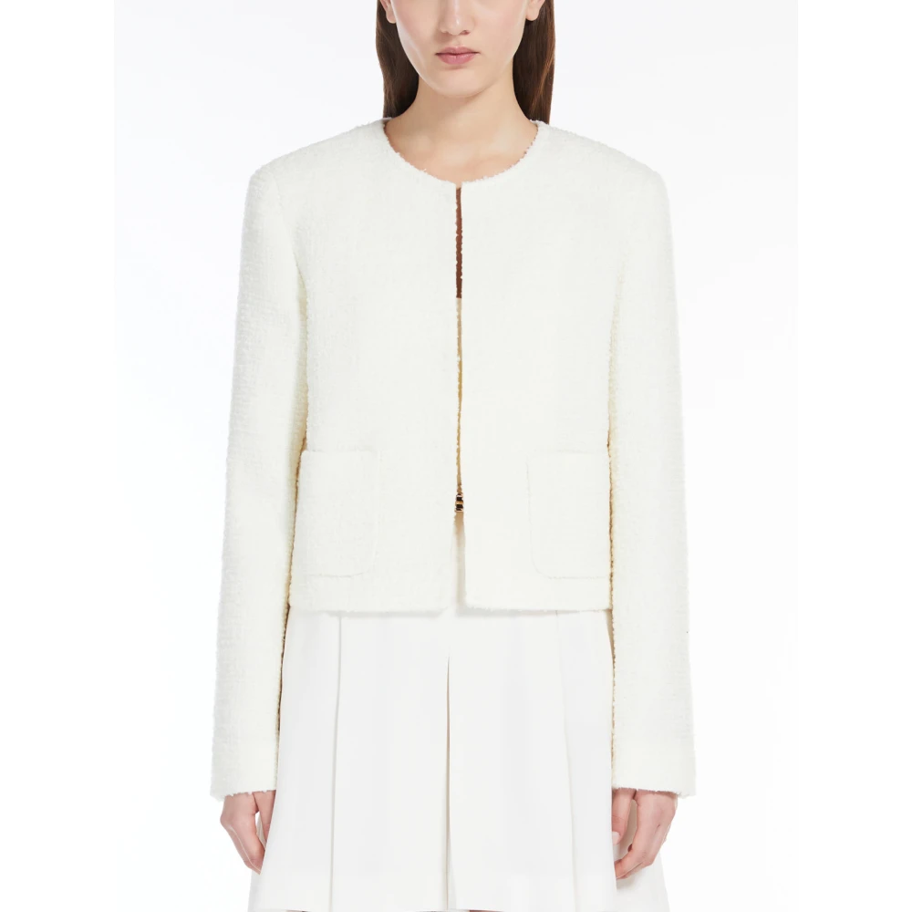 Max Mara Studio Witte Bouclé Kristal Geborduurde Jas White Dames