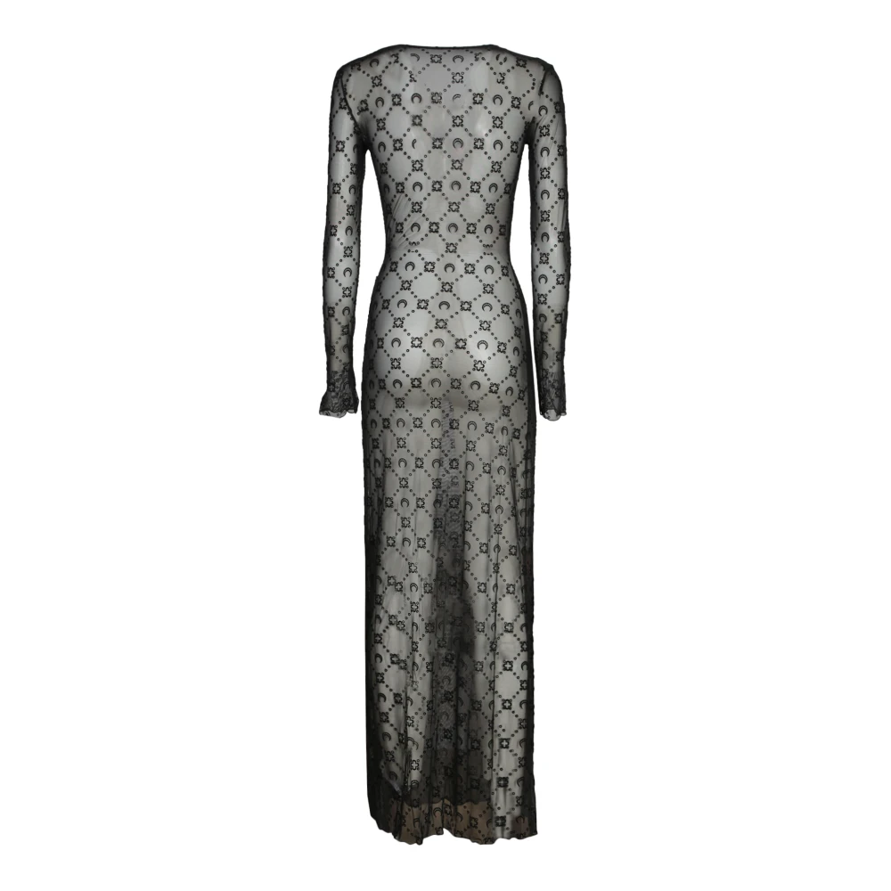 Marine Serre Elegante Mesh Logo Print Lange Jurk Black Dames