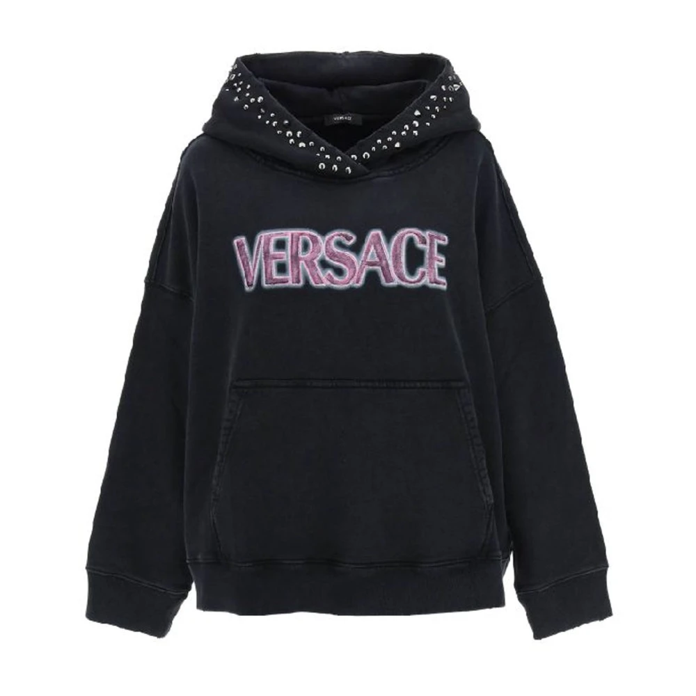 Versace , Hoodies, Female, Black, Xs, Cotton Logo Sweatshirt