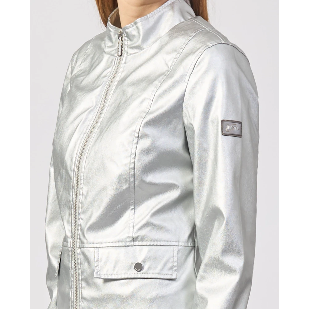 YES ZEE Gouden Kort Jack met Logo Gray Dames