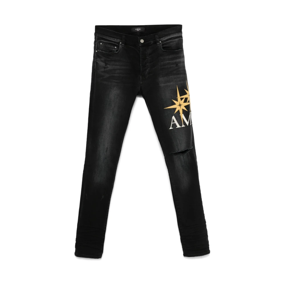 Amiri Zwarte Geborduurde Jeans met Gescheurde Details Black Heren