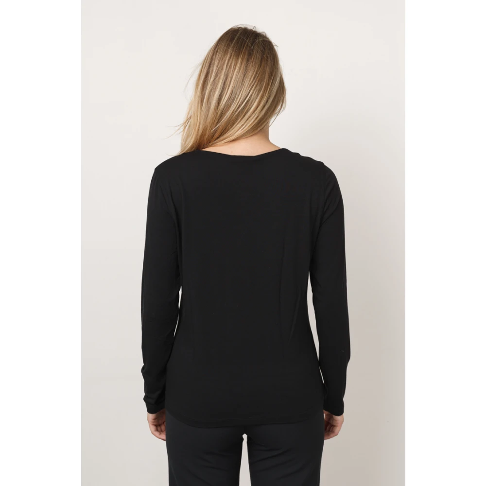 Le Tricot Perugia Zwart Viscose Shirt met Lange Mouwen Black Dames