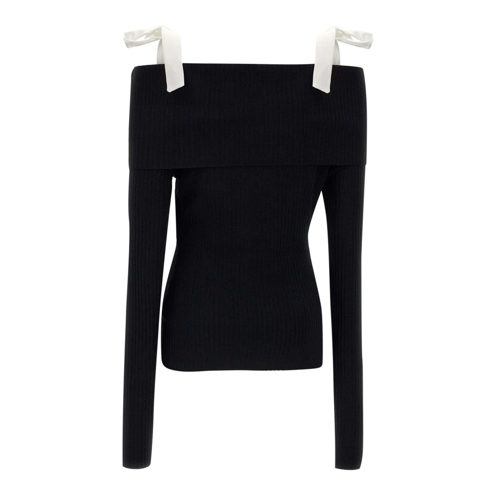 Rotate Birger Christensen Off-shoulder trui met linten Black Dames