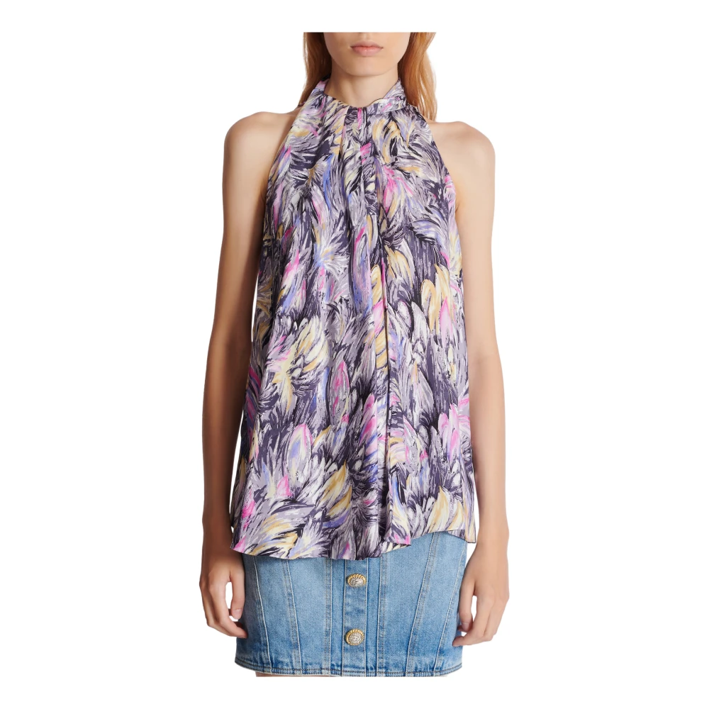 Balmain -boog top met Veerprint Multicolor Dames