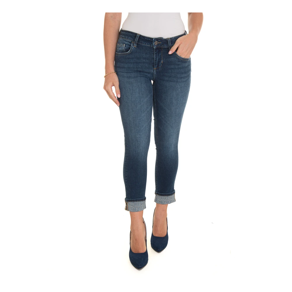 Liu Jo Push Up Denim Jeans met Diamantapplicaties Blue Dames