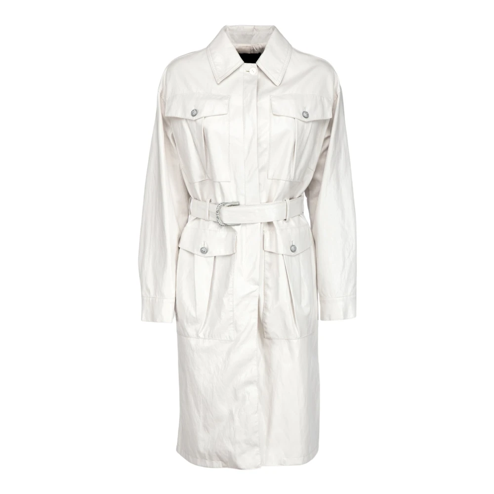 Pinko Vit Faux Läder Trenchcoat White, Dam