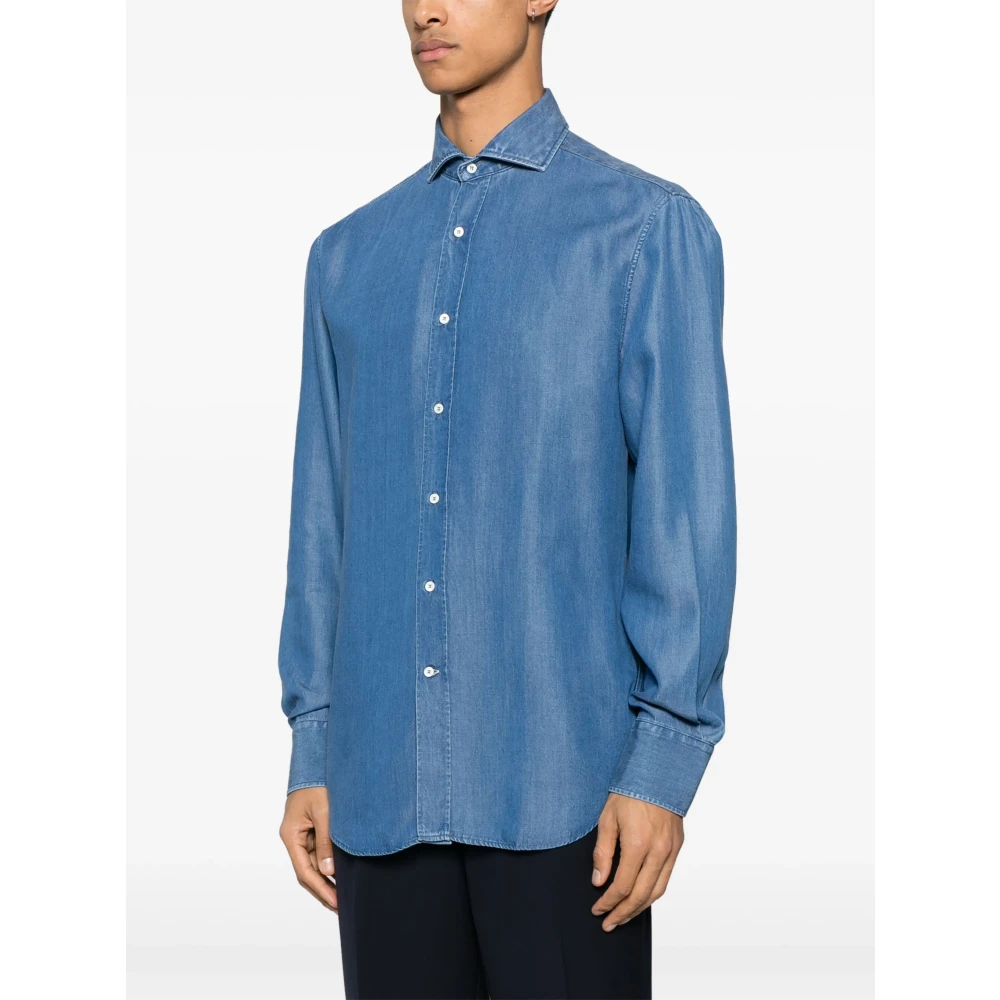 BRUNELLO CUCINELLI Lyocell Shirt Gemaakt in Italië Blue Heren