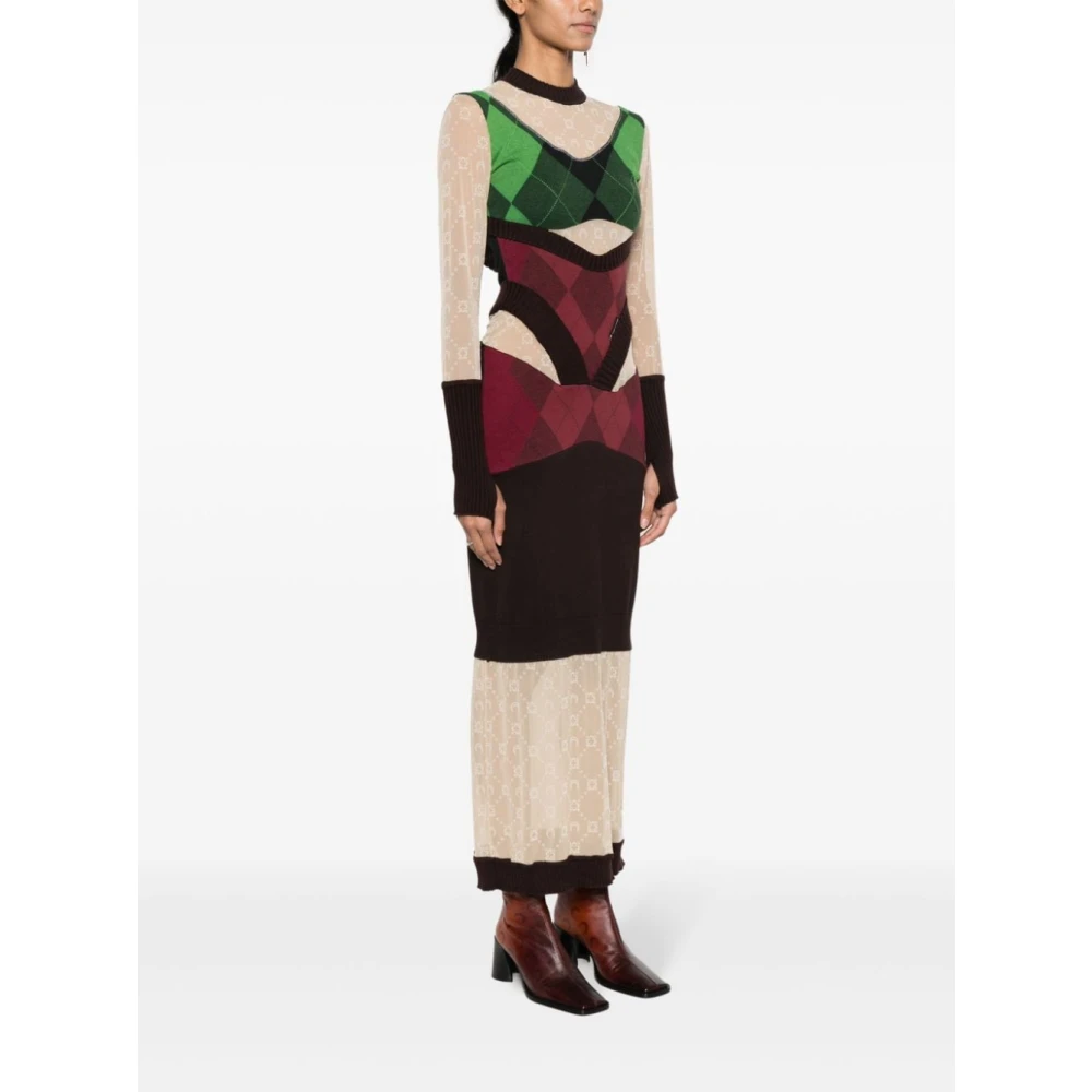 Marine Serre Luxe Wol Lange Jurk voor Moderne Vrouwen Green Dames