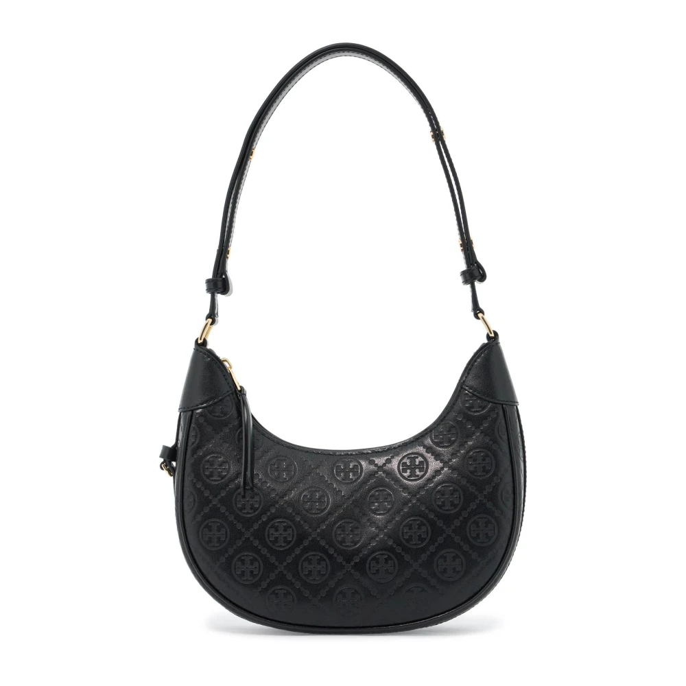 TORY BURCH Monogram Leren Halvemaan Tas Black Dames