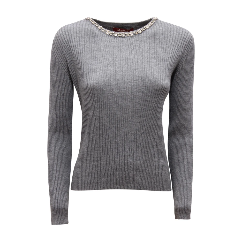 Max Mara Round-Neck Knitwear, Female, L, Catone Jumper Gray