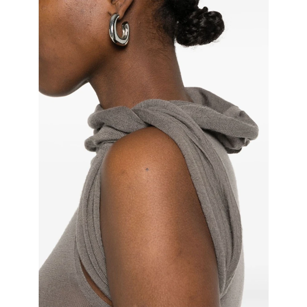 Rick Owens Banded T Wool Lange Jurk Gray Dames