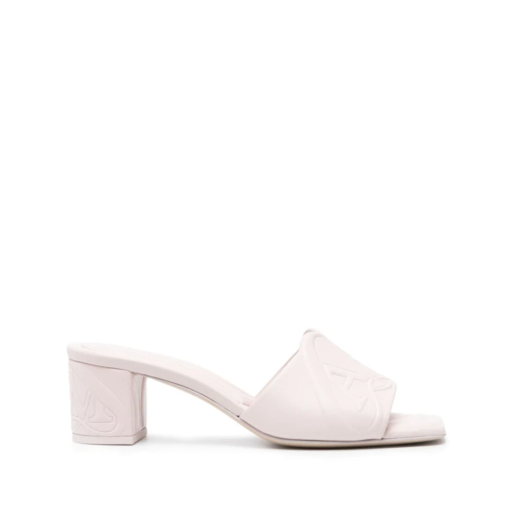 Alexander Mcqueen Women's Beige Heeled Mules, 7 Uk, Sandals With Seal Embellishment