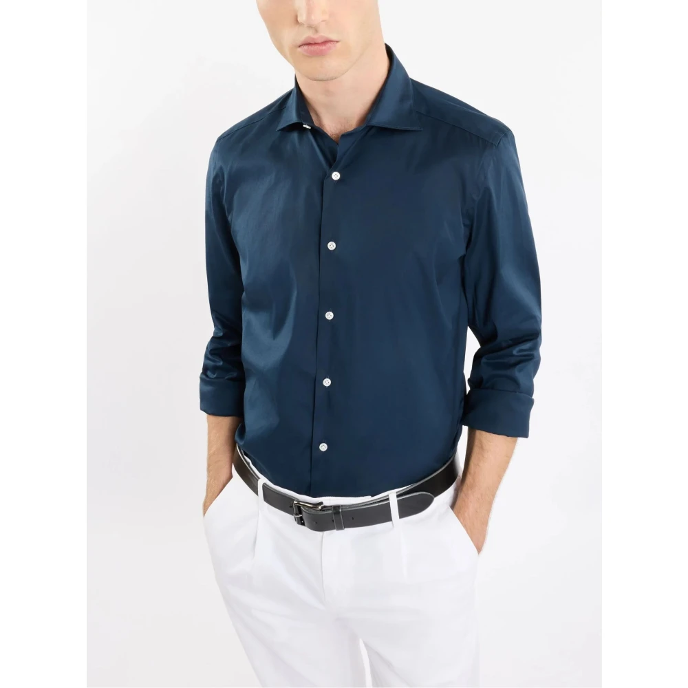 Fay Blauw Katoenen Overhemd met Knoopsluiting Blue Heren