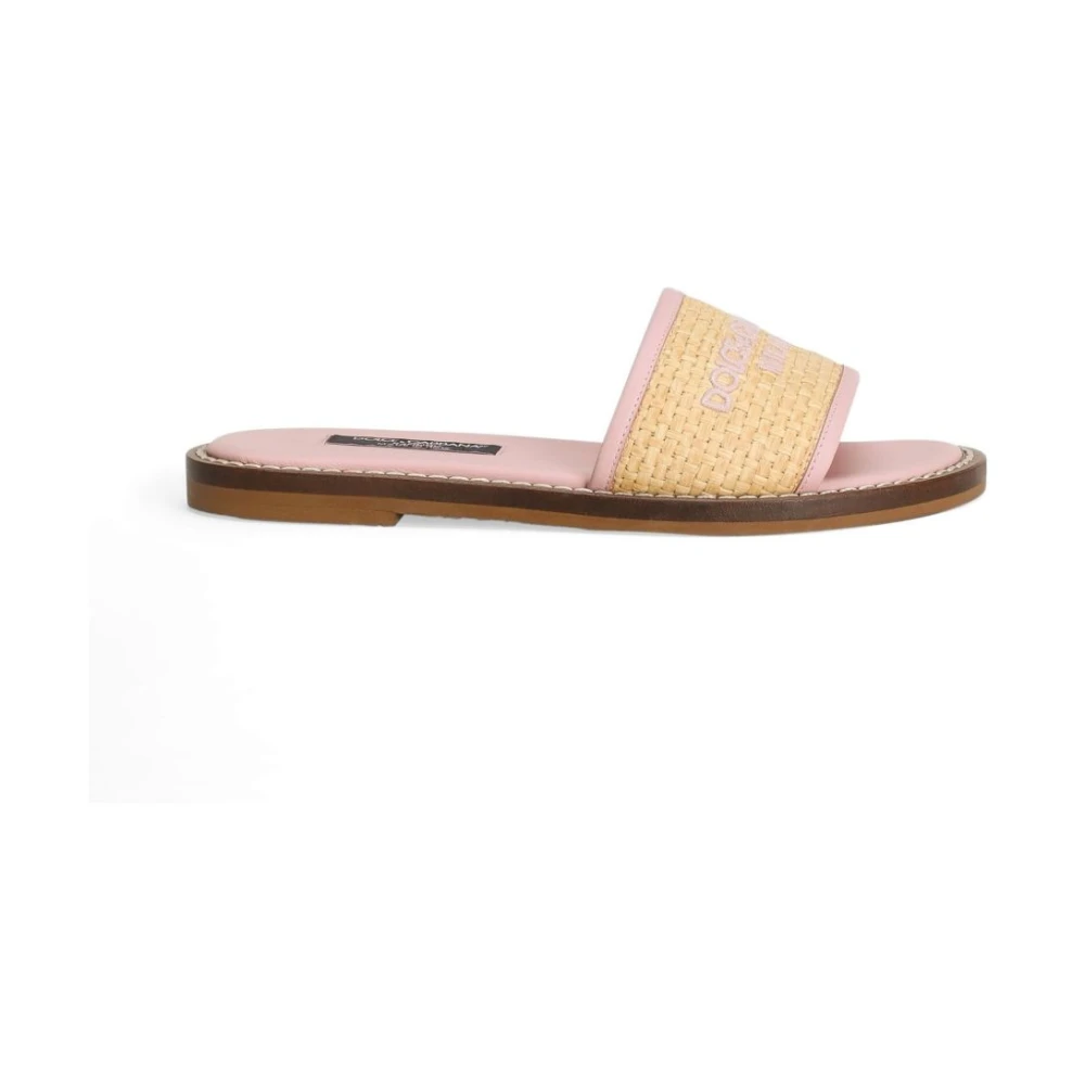 Dolce & Gabbana Vrouw Multicolor Schoenen Dames, Veelkleurig, 38 Eu, Leer, Platte Stro Slippers Met Logo