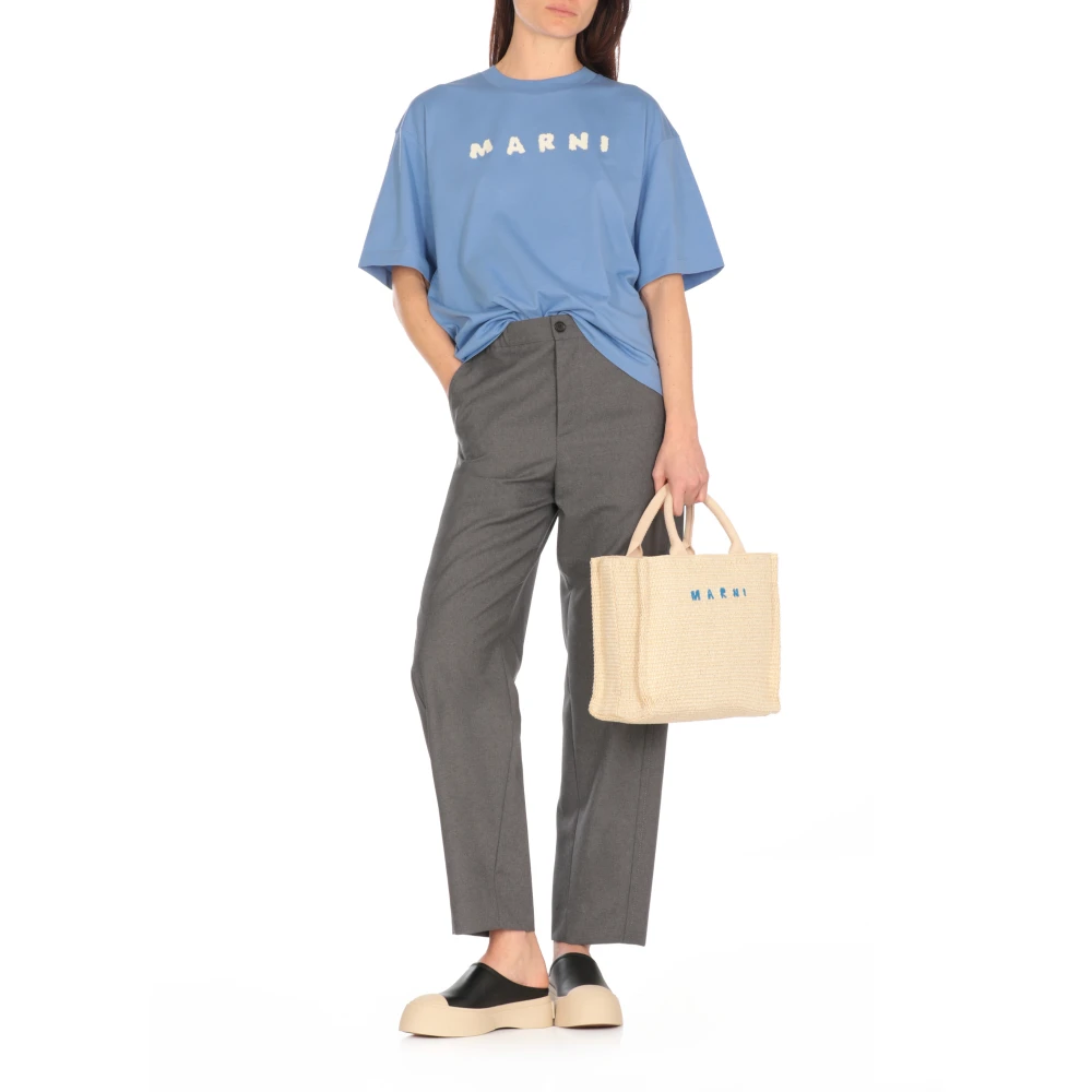 Marni Blauw Katoenen T-shirt met Logo Blue Dames
