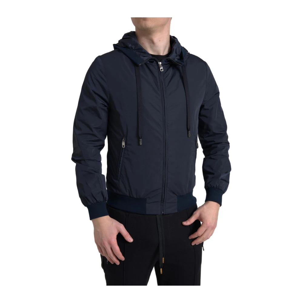 Dolce & Gabbana Blue Zip-Throughs, Male, S, Elegant Hooded Sweatshirt With Zip Closure