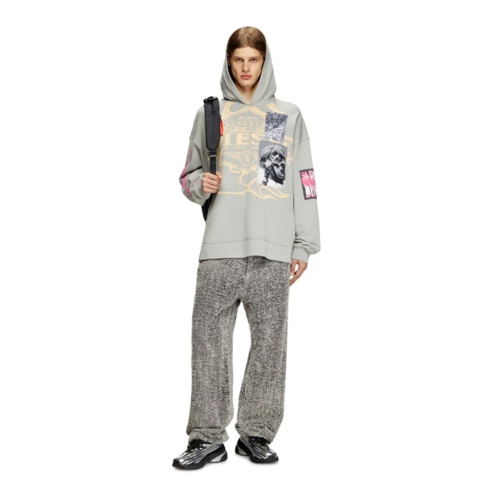 Diesel Hoodie met prints en patches Green Heren