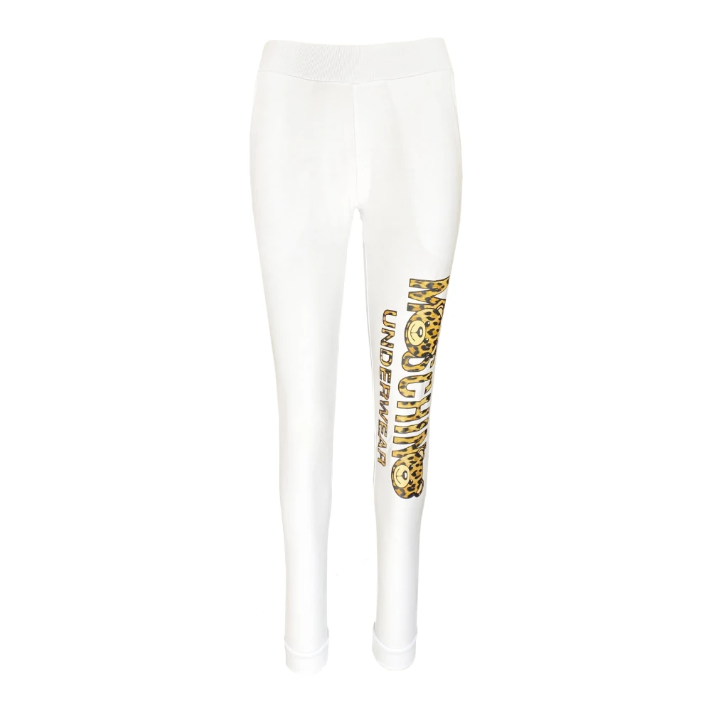Moschino Leopard Logo Track Pants White Dames