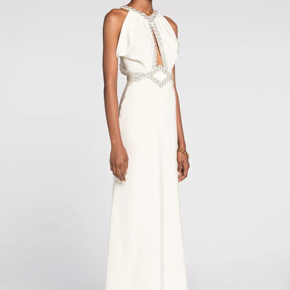 Roberto Cavalli Kristal Zeemeermin Halternek Jurk White Dames