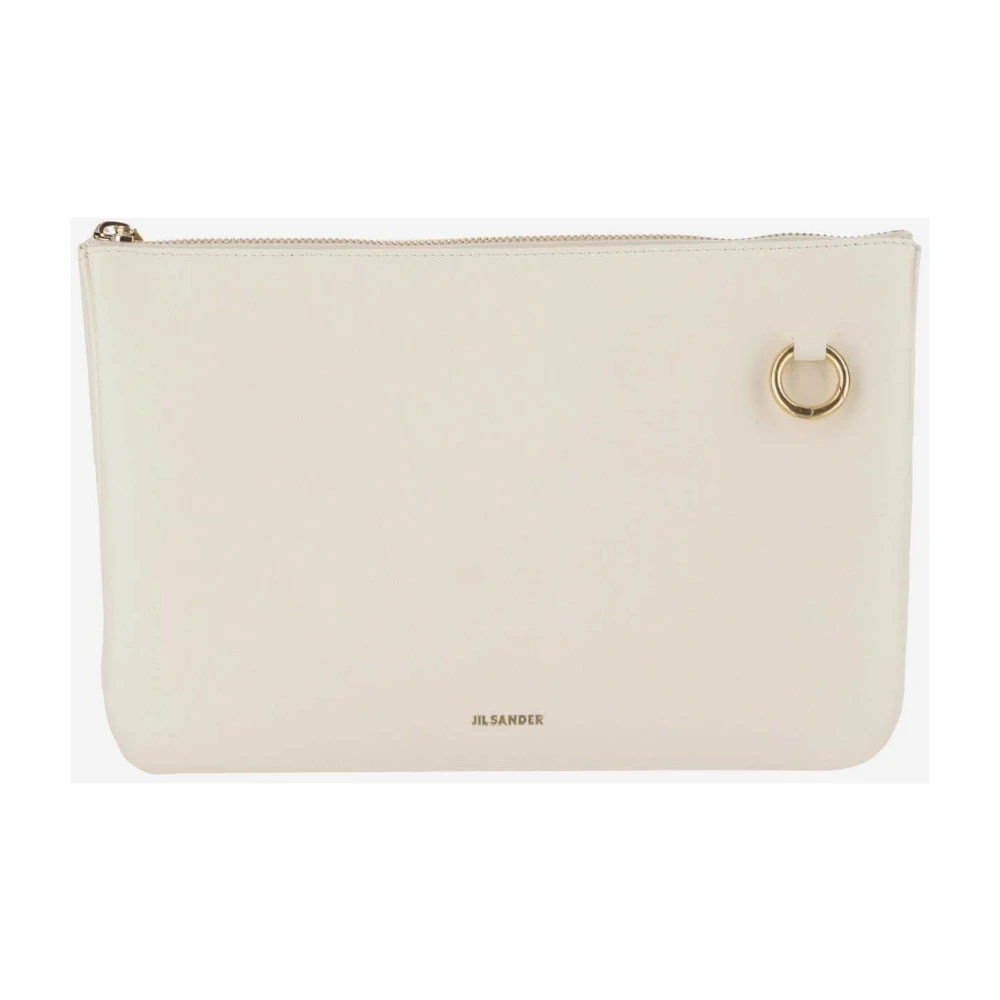 Jil Sander Women's Gold Leather Clutch With Logo Detail
