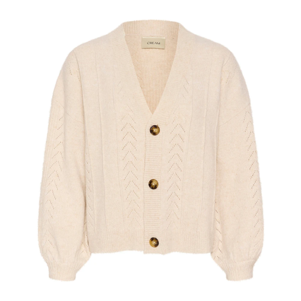 Cream Gebreide Cardigan met Pofmouwen Beige Dames
