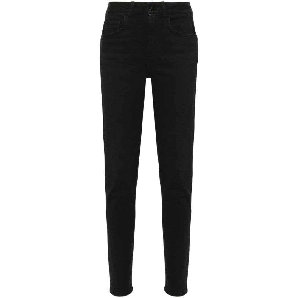 Liu Jo Svarta Denim Skinny Jeans med Rhinestone Logo Black, Dam