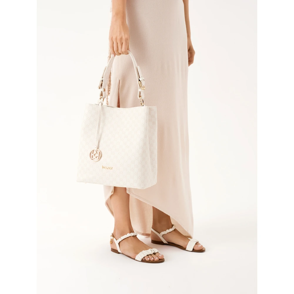 Kazar Beige Print Leren Handtas White Dames