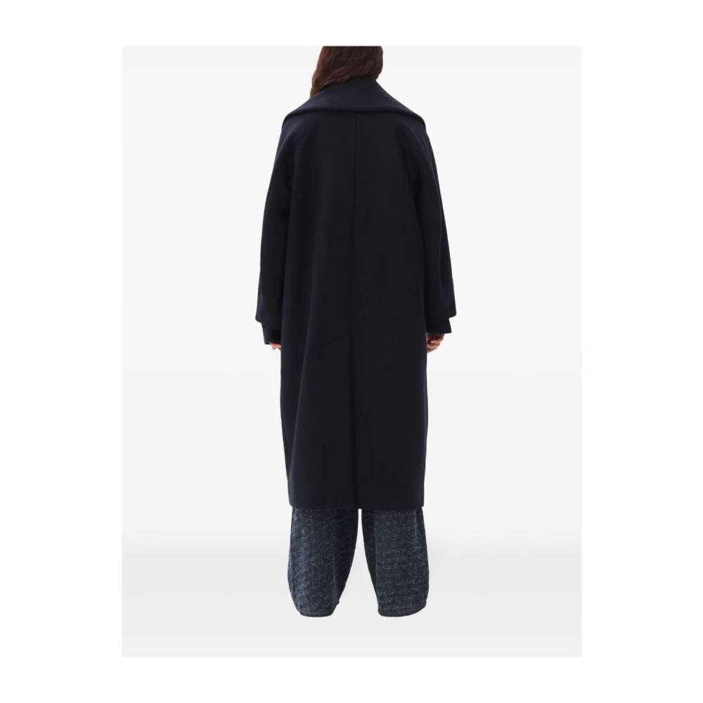 Ganni Blauwe Wollen Jas met Klassieke Revers Blue Dames