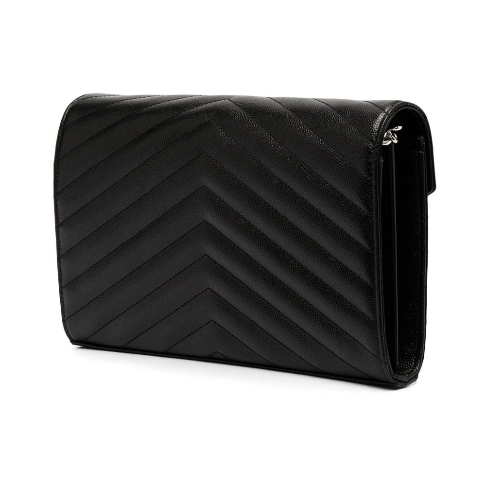 Saint Laurent Zwarte leren schoudertas met metalen initialen Black Dames
