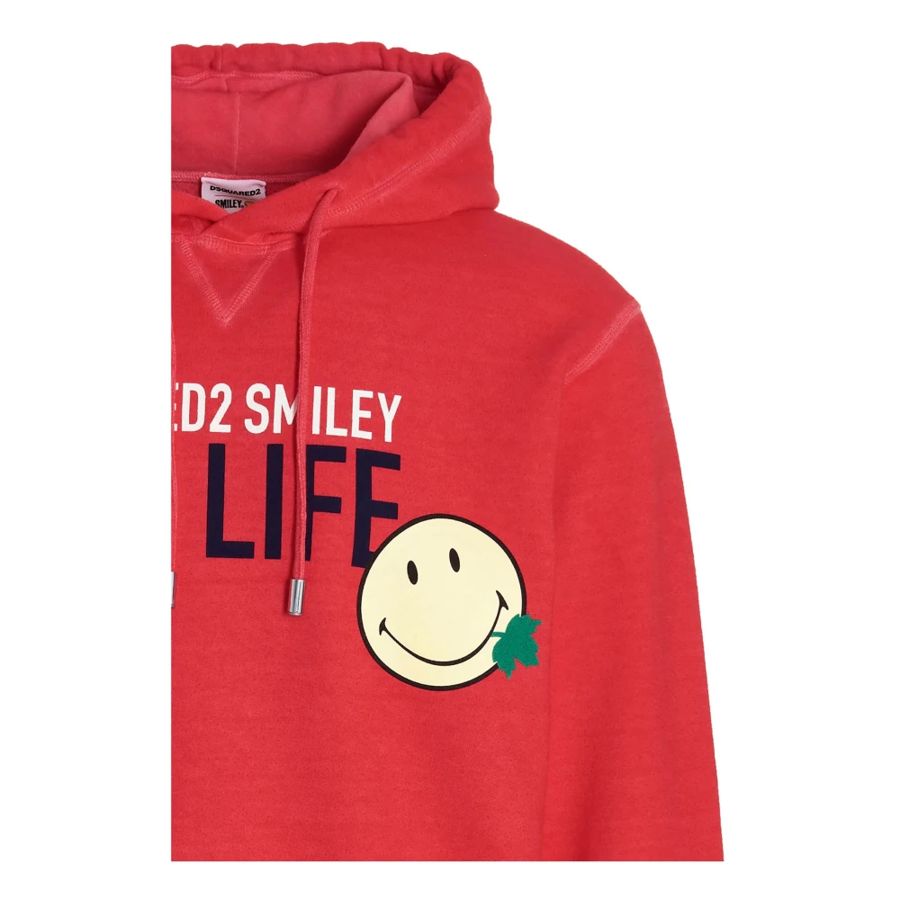 Dsquared2 Rode Smiley Bedrukte Hoodie Red Heren