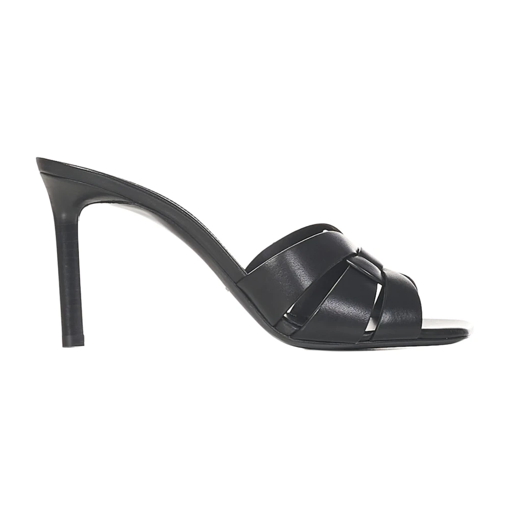 Saint Laurent Zwarte Leren Hakken Muiltjes Black Dames