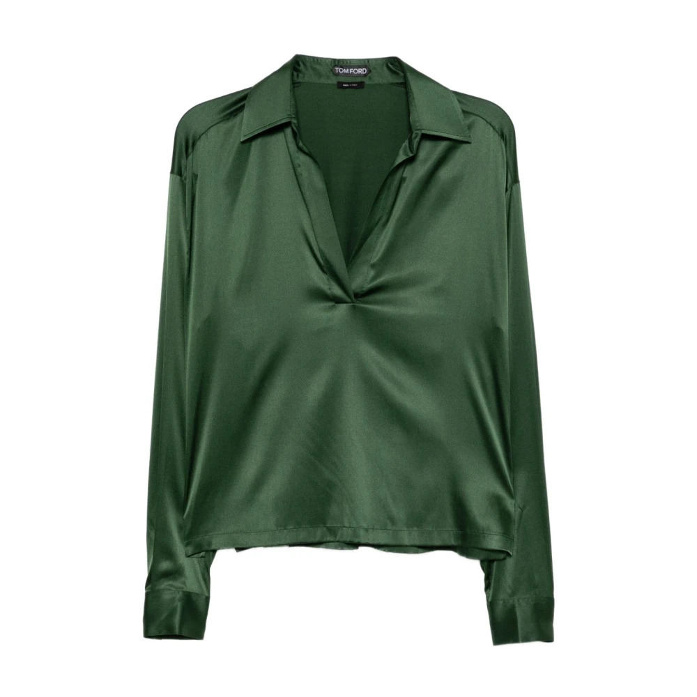 Tom Ford Women's Green Plunging V-Neck Silk Shirt - Blouses - S - Blouses & Shirts