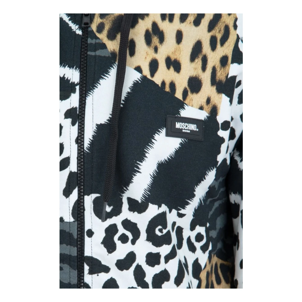 Moschino Zwarte Leopard Logo Hoodie Black Dames