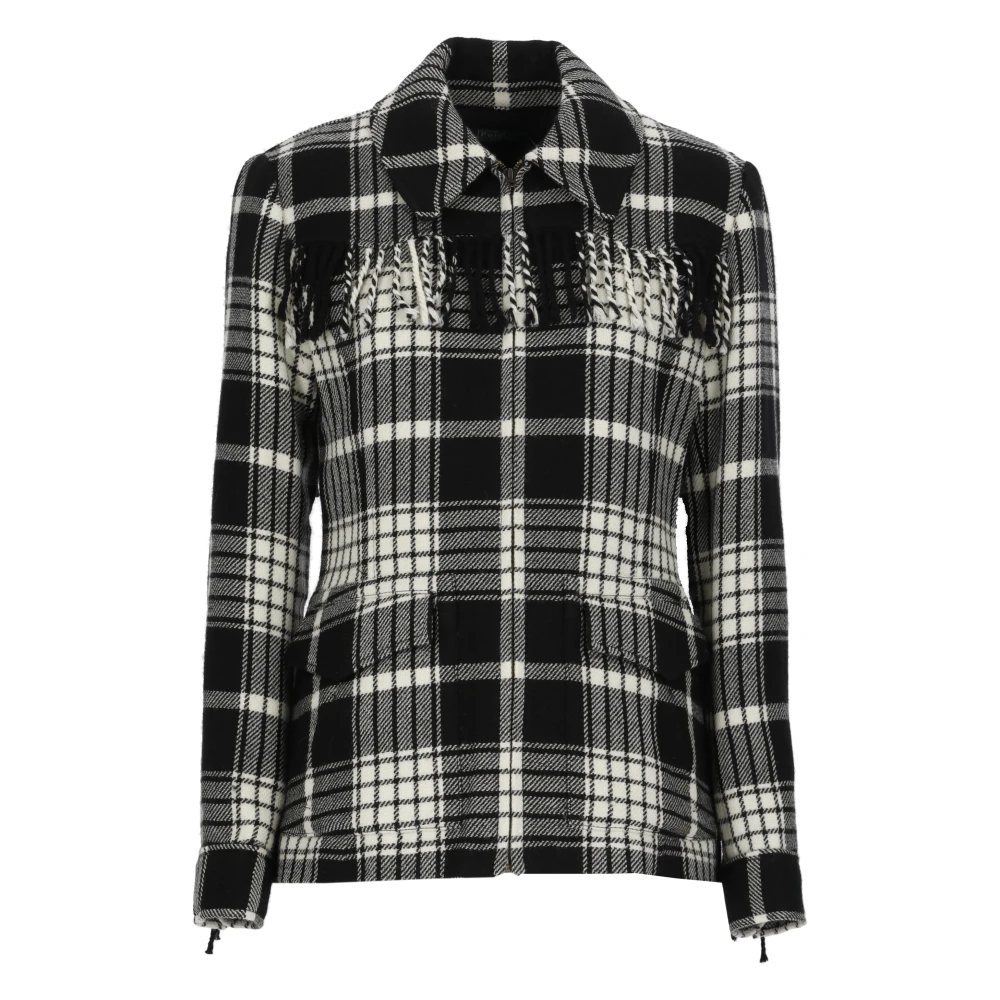 Ralph Lauren Zwarte Wollen Jas met Franjes Black Dames