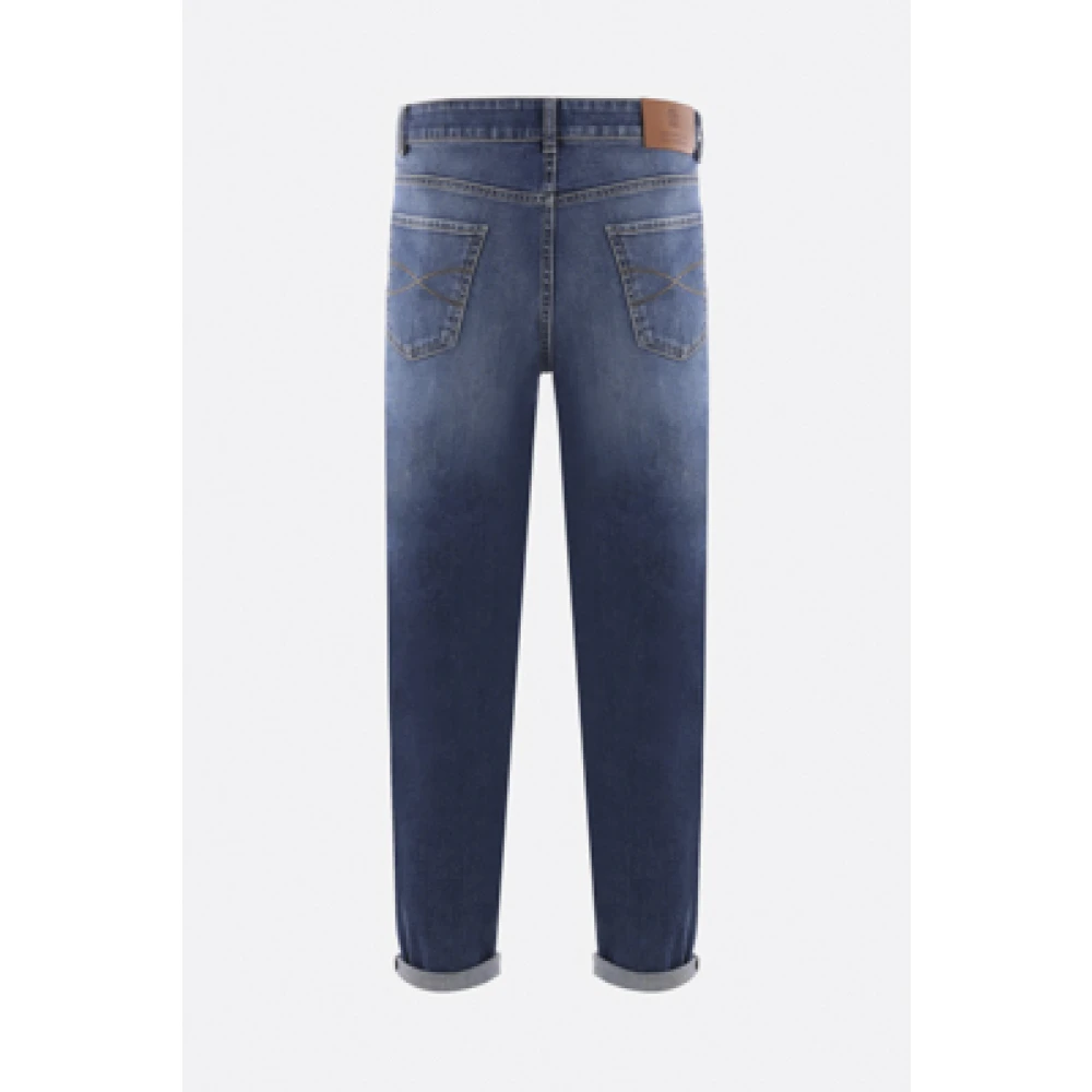 BRUNELLO CUCINELLI Blauwe Denim Regular-Fit Jeans met Logo Borduursel Blue Heren