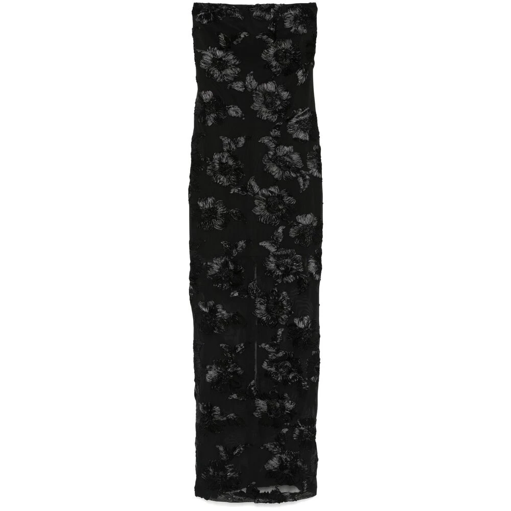 Rotate Birger Christensen Zwarte Bloemen Mesh Strapless Jurk Black Dames