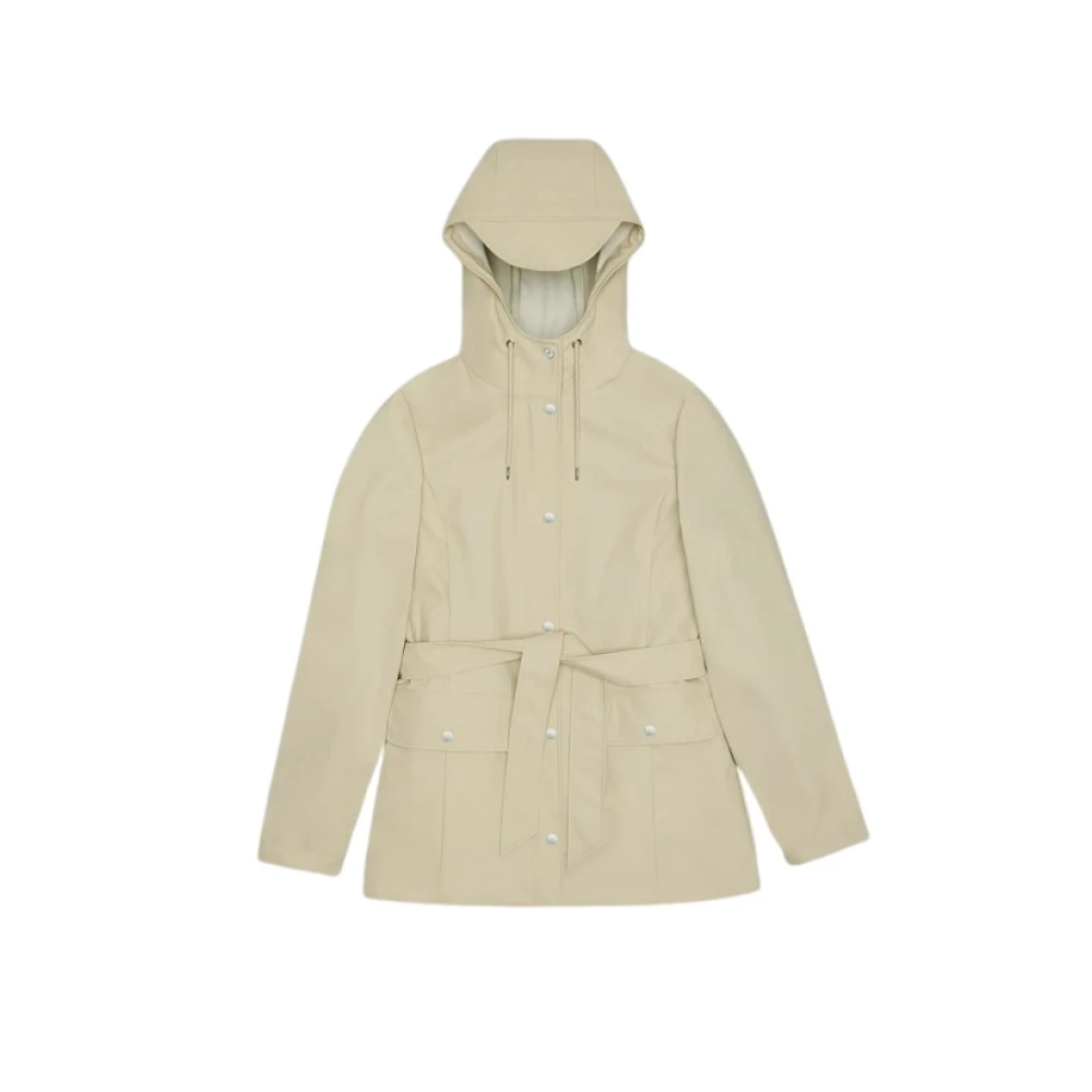 Rains Women's Beige Rain Jackets, L, Waterproof Curve Jacket