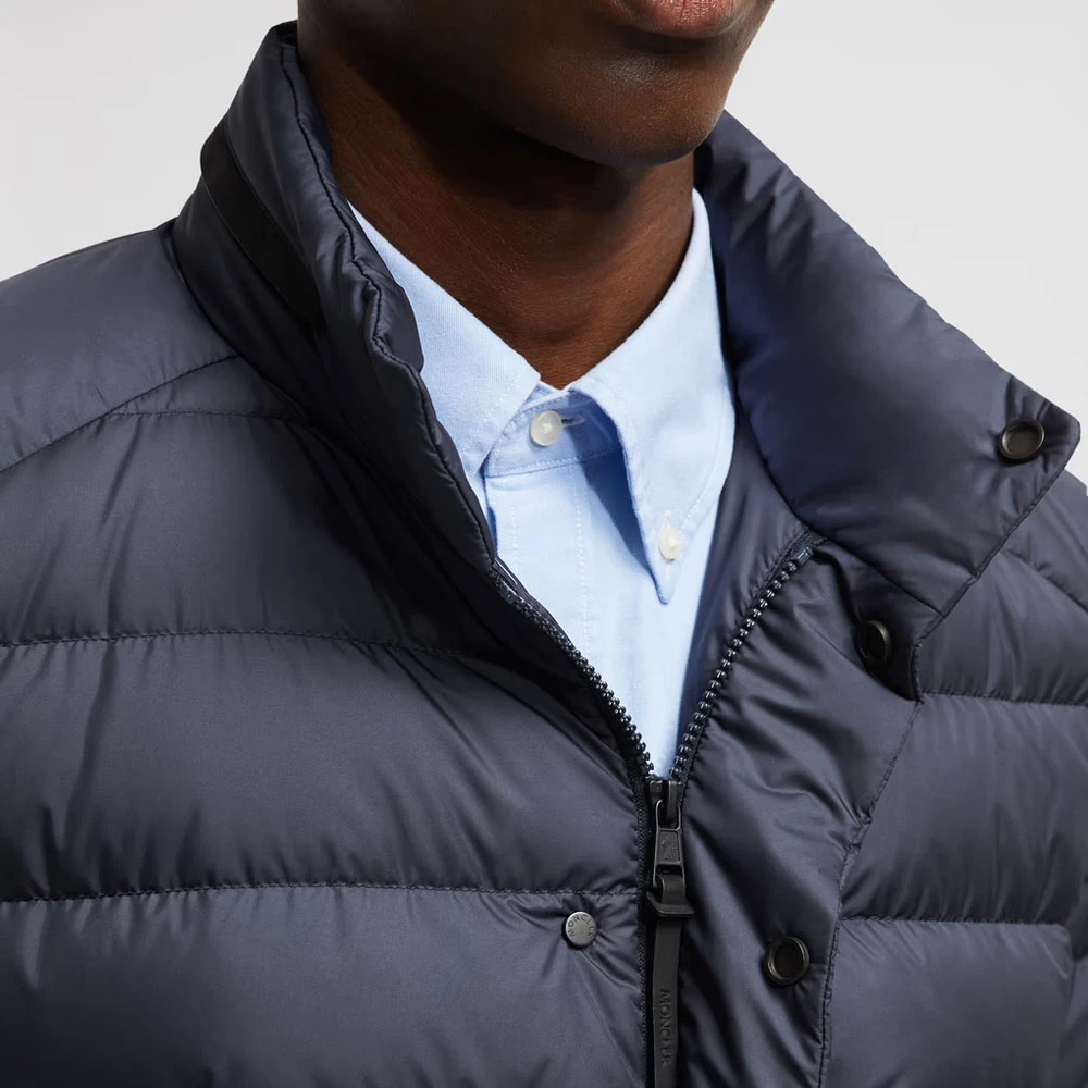 Moncler Navy Leren-afgewerkte Donsjas Blue Heren