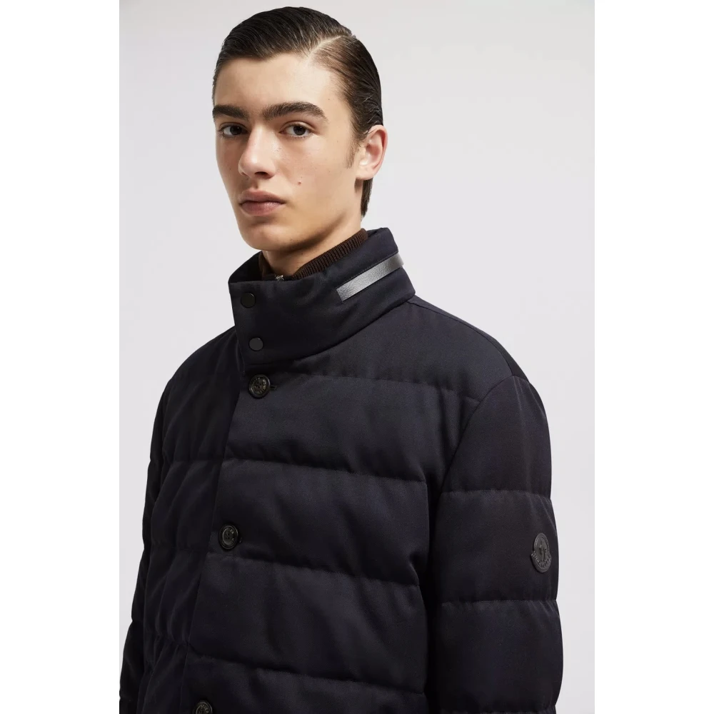 Moncler Nachtblauwe Wol Lange Donsjas Blue Heren