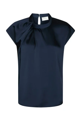 Navy Satin Drapy Blus