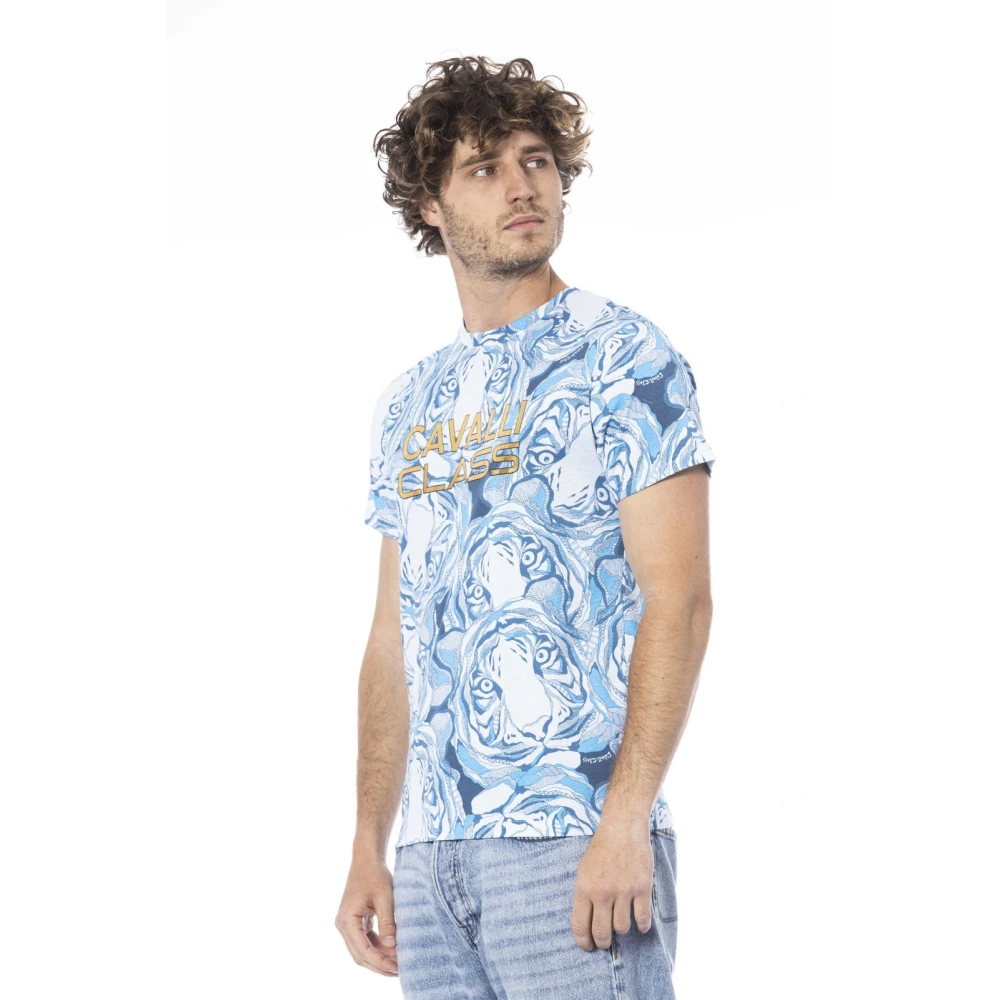 Cavalli Class Fantasie Print Korte Mouw T-shirt Blue Heren