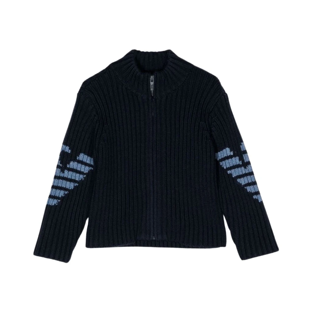 Armani Chunky Stickad Dragkedja Cardigan Blue, Unisex